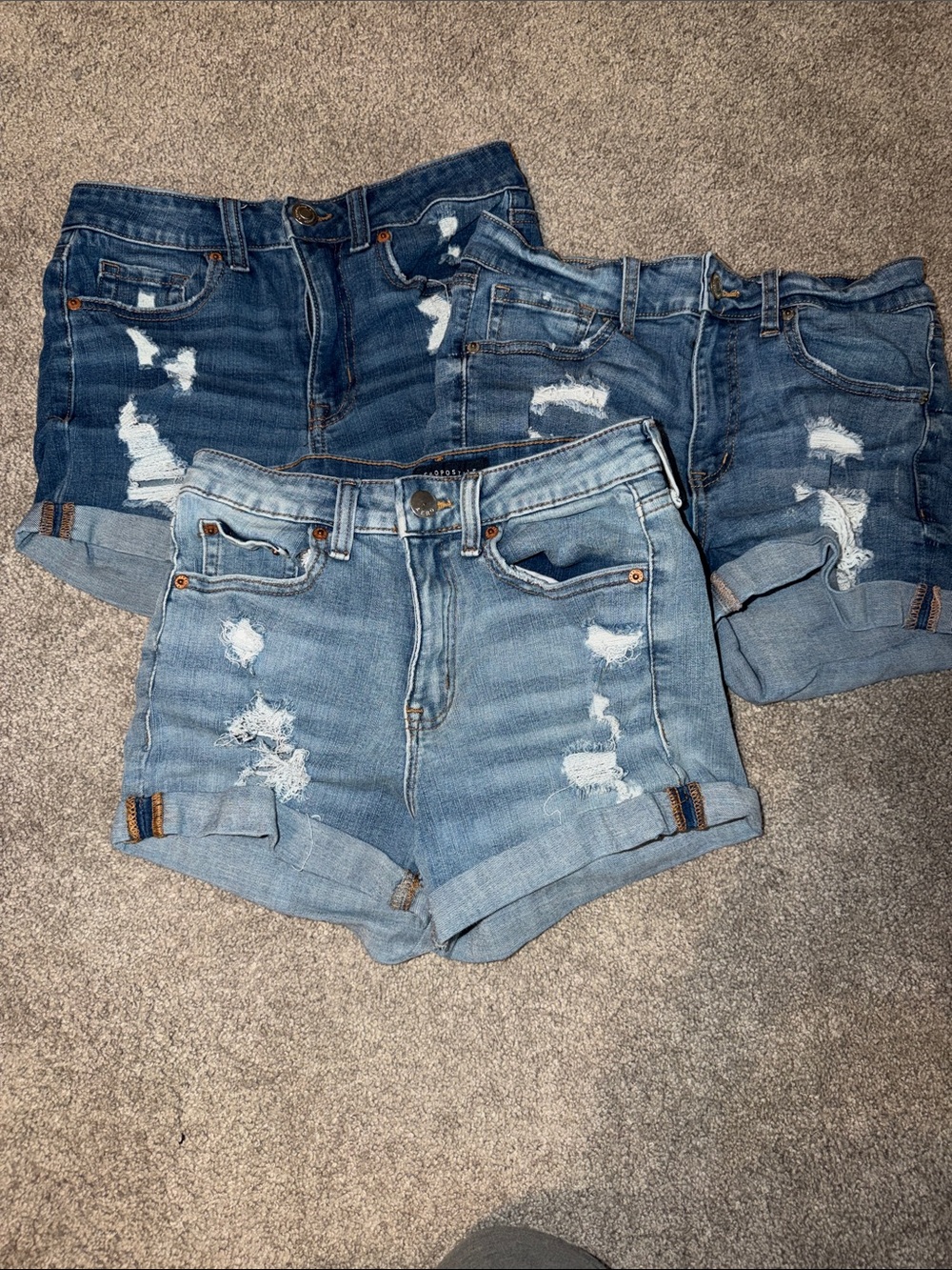Aeropostale Distressed Rolled Hem Denim Shorts Trio - Light & Dark Blue Size 4